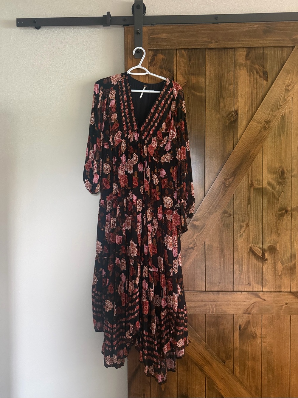 Free People Black Maxi Dress with Rose Floral Print